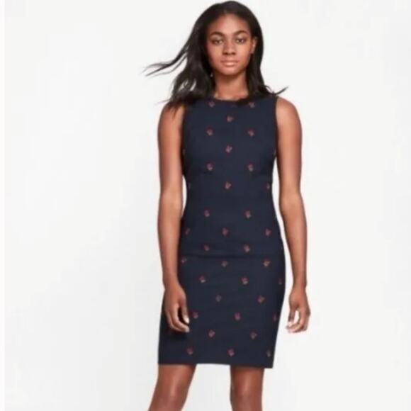 Brooks Brothers Rose Floral Embroidered Navy Blue Dress Womens Sz 10 - Picture 1 of 9
